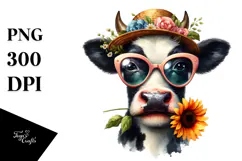 Funny Cow with Sunglasses PNG Product Image 1