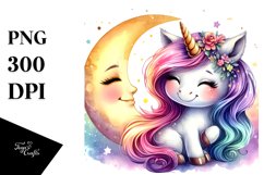 Colorful Baby Unicorn Smiling Moon | Sublimation Clipart Product Image 1