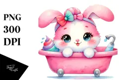 Colorful Baby Rabbit in Bathtub, PNG Product Image 1