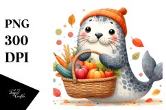 Cute Baby Seal Holding Autumn Basket Product Image 1