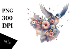 Watercolor Bird in Blue Cloud PNG Product Image 1