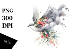 Watercolor Bird in Blue Cloud PNG Product Image 1
