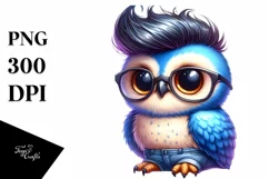 Cute Happy Running Owl with Cool Haircut, High-Res PNG Product Image 3