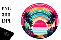 Retro Tropical Rainbow Sunset, 20 oz Tumbler PNG Product Image 1