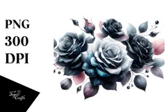 Washed Watercolor Black Roses PNG Product Image 1