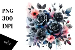 Washed Watercolor Black Roses PNG Product Image 1