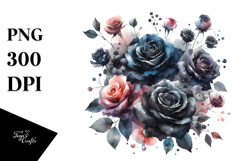 Washed Watercolor Black Roses PNG Product Image 1