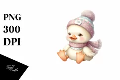 Cute Vintage Baby Duck in Winter Clothes on a Cloud PNG Product Image 3