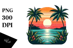 Retro Tropical Island Sunset PNG Product Image 1