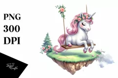 Cute Unicorn Playing on Swing | Clipart Product Image 3