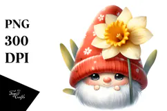 Cute Gnome with Daffodil PNG Product Image 1