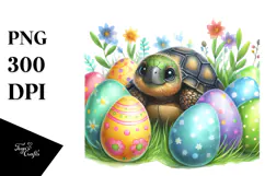 Whimsical Baby Turtle Painting, Easter Eggs PNG Product Image 1