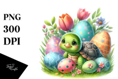 Whimsical Baby Turtle Painting, Easter Eggs PNG Product Image 1
