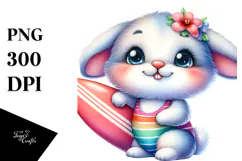 Cute Baby Bunny with Surfboard PNG Product Image 1