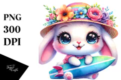Cute Baby Bunny with Surfboard PNG Product Image 1