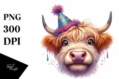 Cow Goofy Eyes Party Hat Portrait | Sublimation | Clipart Product Image 1