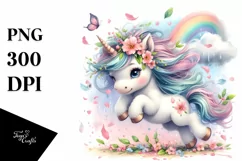 Baby Unicorn Tumbling with Spring Petals | Clipart Product Image 1