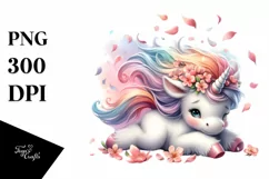 Baby Unicorn Tumbling with Spring Petals | Clipart Product Image 3