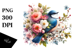Digital Painting Bird with Spring Flowers Product Image 1