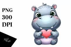 Funny Hippo Love Sign Watercolor Clipart Product Image 3