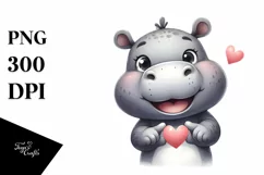 Funny Hippo Love Sign Watercolor Clipart Product Image 1
