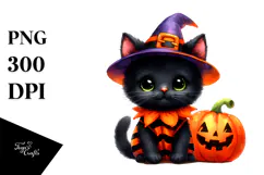 Cute Baby Black Cat Halloween Clipart Product Image 1