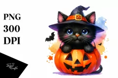 Cute Baby Black Cat Halloween Clipart Product Image 1