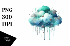 Colorful Cyan Watercolor Cloud with Foil Drips Product Image 1