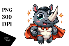 Silly Rhino with Superhero Cape, Transparent PNG Product Image 1