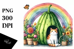 Cat House with Rainbow Watercolor | Sublimation | Clipart Product Image 3