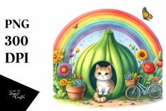 Cat House with Rainbow Watercolor | Sublimation | Clipart Product Image 3