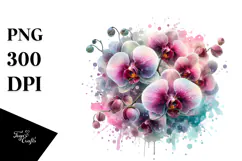 Orchid with Watercolor Splash PNG Product Image 1
