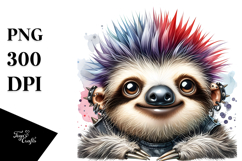 Energetic Baby Sloth with Punk Look PNG Product Image 1