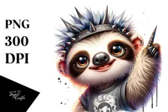 Energetic Baby Sloth with Punk Look PNG Product Image 1