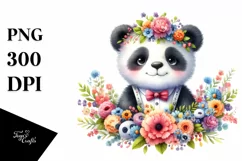 Smiling Baby Panda with Flowers PNG Product Image 3