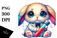 Cute Baby Rabbit with Test Tube PNG Product Image 1