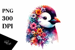 Artistic Vibrant Flower Penguin Clipart Product Image 1