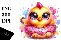 Vibrant Baby Chicken, Wearing Donut PNG Product Image 1