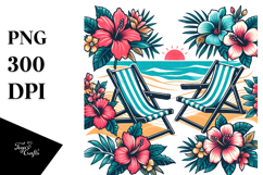 Retro Tropical Flower Beach Chairs PNG Product Image 1