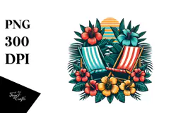 Retro Tropical Flower Beach Chairs PNG Product Image 1
