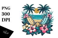 Retro Tropical Flower Beach Chairs PNG Product Image 1