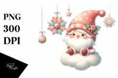 Cute Vintage Christmas Gnomes on a Cloud, Transparent PNG Product Image 3