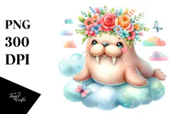 Pastel Cartoon-Style Walrus Sitting PNG Product Image 1