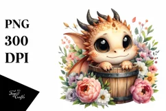Cute Baby Dragon, Watercolor PNG Product Image 1