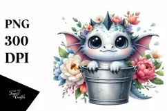 Cute Baby Dragon, Watercolor PNG Product Image 1