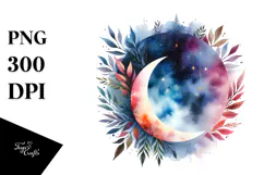 Vibrant Abstract Moon with Foliage Stars Hummingbird | Product Image 1