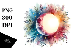 Vibrant Abstract Moon with Foliage Stars Hummingbird | Product Image 1