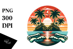 Retro Tropical Island Sunset Tee, PNG Product Image 1