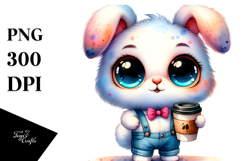Goofy Baby Bunny with Coffee Cup, PNG Product Image 1
