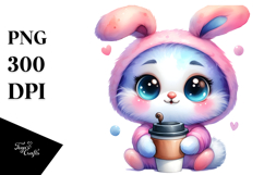 Goofy Baby Bunny with Coffee Cup, PNG Product Image 1